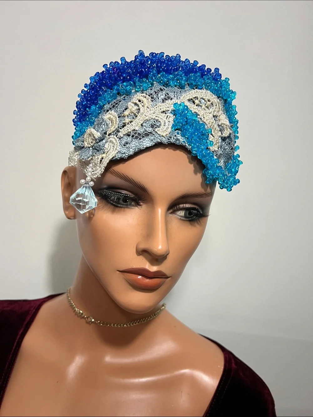 Boudoir Burlesque style handmade Beaded Lace Eye Mask